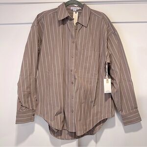 NWT Good American Oversize Stripe Stretch Cotton Poplin Button-Up Size Medium